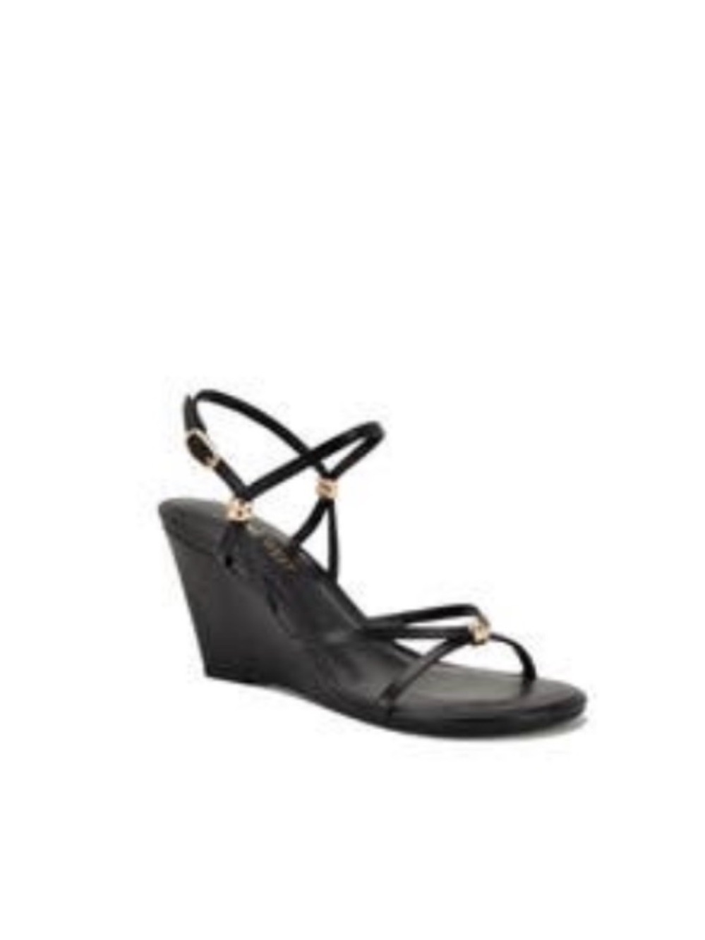 Nine West Black Strappy Wedge Sandals with Gold Accents deklyn faux leather